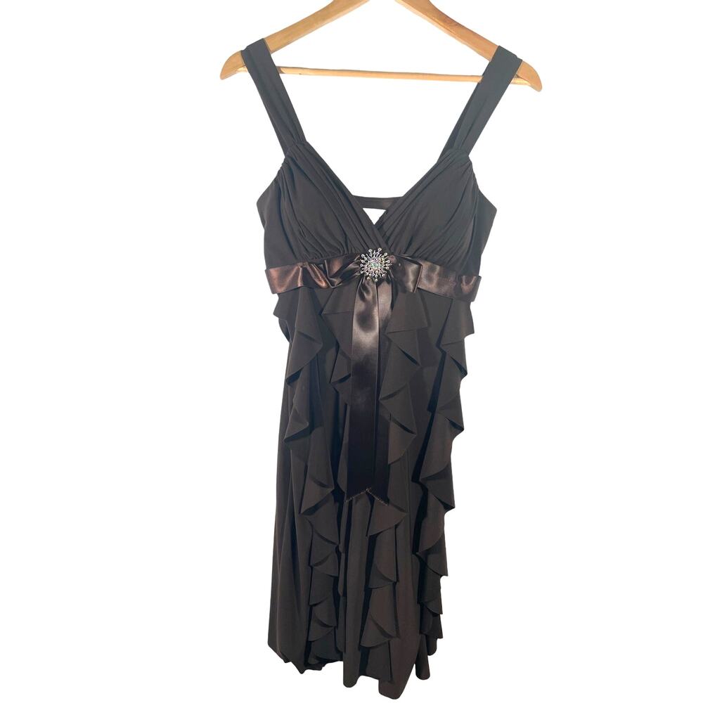 Betsy & Adam Cocktail Dress Womens Size 8 Party Brown Flattering Evening Layered